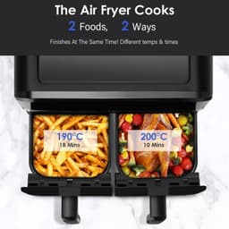 Airfryer met Dubbele Mand 9L – 2x 4,5L Dual Zone Heteluchtfriteuse – Onafhankelijke Bediening – Digitaal Touchscreen – Kijkvenster – 8 Kookprogramma’s – Zwart — thumbnail 5