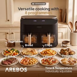 AREBOS Dubbele Heteluchtfriteuse 10L, 2x5L, 2450W, 8 Programma's, Touchscreen — thumbnail 2