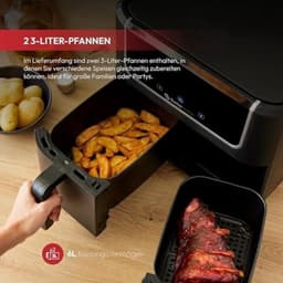 Heteluchtfriteuse met 2 manden - Friteuse met hete lucht - Heerlijk bereiden - 8 kookprogramma's - 6 liter - Zilverkleurig — thumbnail 2