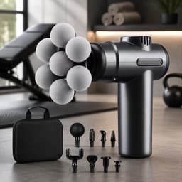 Massagepistool – Massageapparaat en Massage Gun – Draagbaar Massagepistool met 99 Snelheden en 9 Massagekoppen – Handmassageapparaat voor Nek, Rug en Benen – Met Reistas – Grijs — thumbnail 1