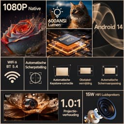 Magcubic® HY350MAX Mini Beamer 8K-1080P Full HD Smart Projector-600ANSI Lumen-Draagbare Beamer voor Film & Gaming-Thuisbioscoop–180° Draaibaar-Automatische focus-Geïntegreerde Google Play&6000+ Apps–Android 14-WiFi 6&Bluetooth 5.4 — thumbnail 2