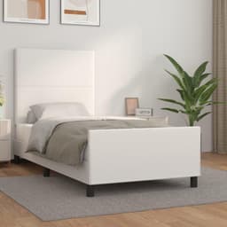 Bedframe met hoofdeinde, wit, 90 x 190 cm, kunstleer, hotelbedframe, logeerkamer, bedframe voor slaapkamer, familiebed, voor slaapkamer, hotel, logeerkamer — thumbnail 1