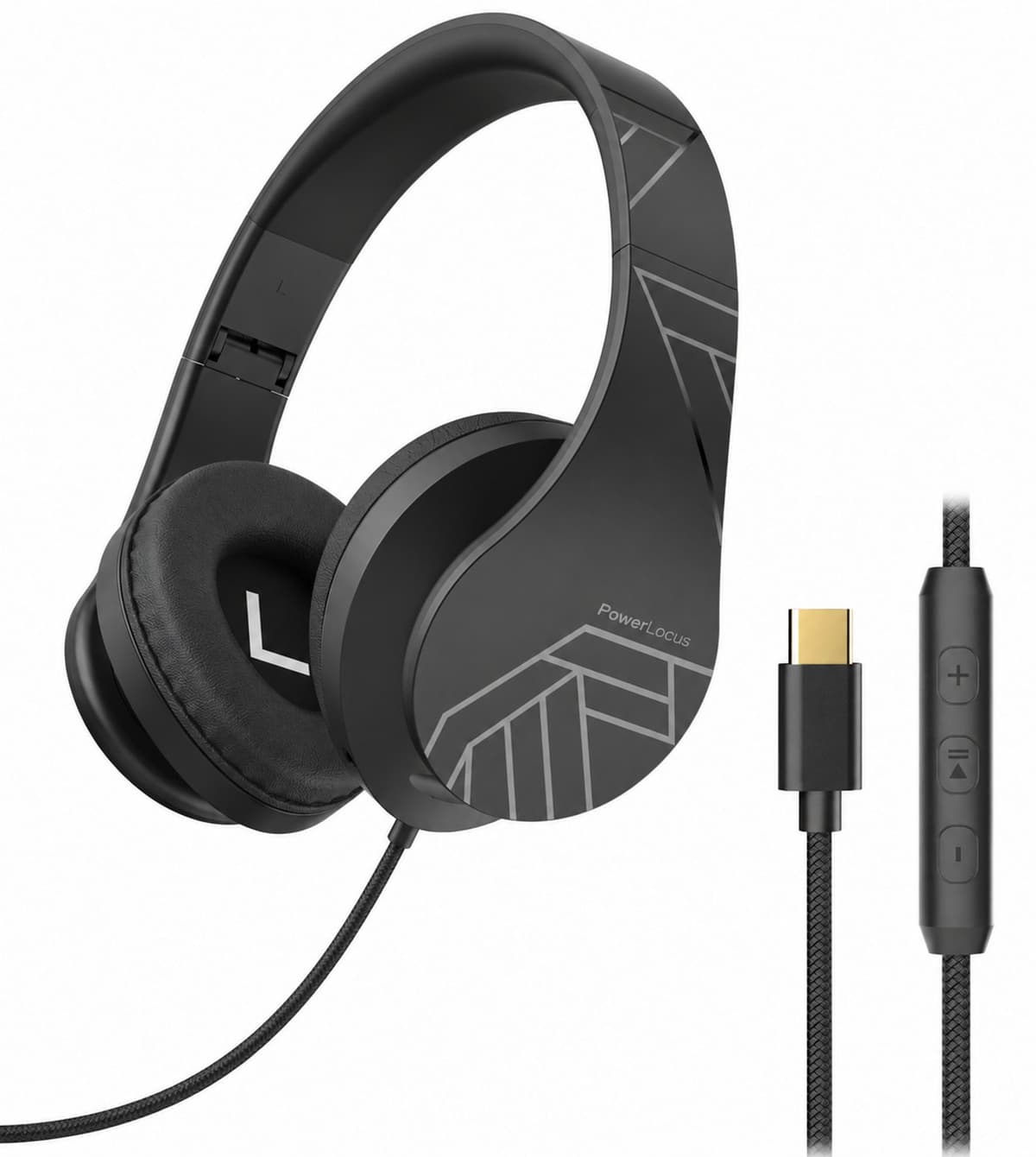 PowerLocus P2 Wired - Koptelefoon met Draad USB-C - Microfoon - Inklapbaar - Over-Ear Hoofdtelefoon met Kabel - Comfortabele Pasvorm - Audio Sharing Port - Zwart — afbeelding 1