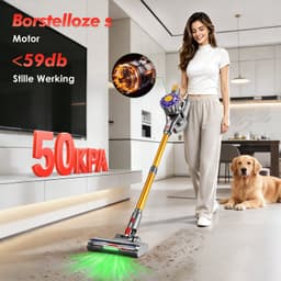 Adormii Steelstofzuiger Draadloos – 50000Pa Sterke Zuigkracht – 60 Min Accuduur – Anti-haarwikkel Vloerborstel – 4 HEPA-filters – 1,6 L Stofreservoir – Groene LED Stofdetectieverlichting – Goud — thumbnail 2