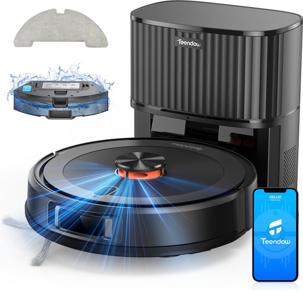 Teendow D10S Max Robotstofzuiger met Dweilfunctie, Zelflegend Station, 5000 Pa, LDS-lasernavigatie, 3L Stofzak, Tuya App, Alexa & Google Assistant — afbeelding 1