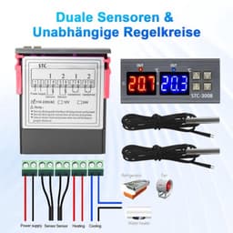 STC-3008 AC 110V-220V Digitale temperatuurregelaar, thermostaat, temperatuurregeling met dubbele NTC-sonde, koeler, verwarming voor dieren, verwarmingsmat, incubator — thumbnail 5