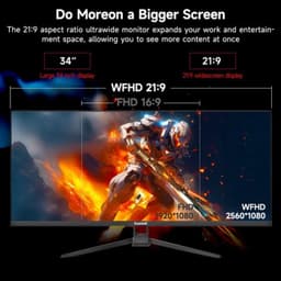 Ultrawide Monitor 34 Inch - 2560 x 1080 Resolutie - 120 Hz Verversingssnelheid - IPS Scherm - Mat Zwart - Gaming En Kantoor — thumbnail 4