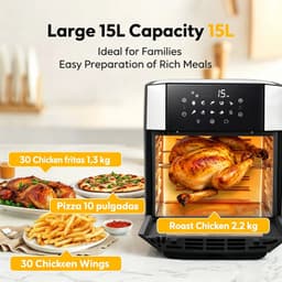 DayeLabel Airfryer - Oven 15L – Hetelucht Oven – Heteluchtfriteuse met Rotisserie – LED Touchscreen – 10 Programma's - Zwart — thumbnail 3