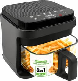 airfryer met stoomfunctie - Heteluchtfriteuse - Zwarte kleur - Digitale Air Fryer - 5,5L - 1200W - Meer Kookfuncties - Kijkvenster - 360° Heteluchttechnologie - Touchscreen - Vaatwasmachinebestendige Onderdelen — thumbnail 2