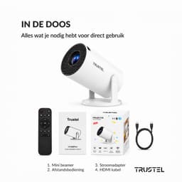 Trustel® Mini Beamer - Smart Projector met Netflix – 4K Ondersteuning – WiFi 6 & Bluetooth – 180° Draaibaar – Auto Keystone – Thuisbioscoop – Wit — thumbnail 4