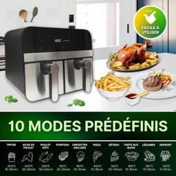 Heteluchtfriteuse, digitale dubbele mand, 2400 W, 9 l, van roestvrij staal, gezond en snel koken, ideaal voor je familiemaaltijden, 9 l, zilver — thumbnail 3