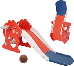 Glijbaan voor kinderen, opvouwbare kinderglijbaan klein met basketbalmand, rood — thumbnail 1