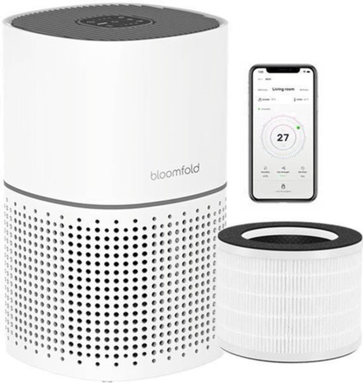 Luchtreiniger HEPA 13 Filter - Koolstoffilter - 45 Watt Vermogen - 22x22x36 cm - Wit - App Bediening — afbeelding 1