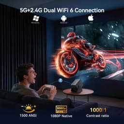 Beamer Android 14 Projector - 1000 ANSI Lumen - 1080P Resolutie - LCD - Voor Thuisbioscoop En Buiten — thumbnail 4