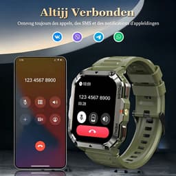 Robuuste Militaire Smartwatch voor Heren – Sporthorloge - Bluetooth - Bellen|opnemen - Bloeddrukmeter - SpO2 - 2,01-inch scherm - Fitnesstracker - stappenteller meter - Outdoor Smartwatch - Geschikt voor iOS/Android - Groente — thumbnail 5
