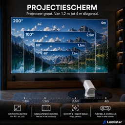 Lumistar® Horizon Mini Beamer - Full HD LED - Alles-in-één Smart TV Projector - 2026 model - Android 13.0 - WiFi 6 & Bluetooth 5.4 - 4k support - Beamer - Home Cinema - Wit — thumbnail 3