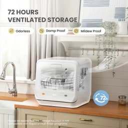 Mini Vaatwasser Vrijstaand – Volautomatische Tafelvaatwasser met 6 Wasprogramma's, Stoomreiniging en Ventilatie – Wit — thumbnail 2