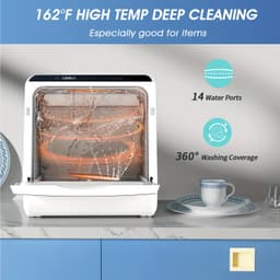 Mini Vaatwasser 5 Liter – Compacte Tafelmodel Vaatwasser met 6 Wasprogramma's, Droogfunctie en Watertank – Wit — thumbnail 5