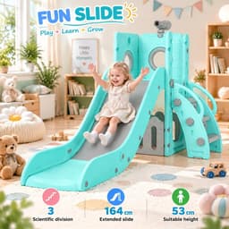 5-in-1 Kinderglijbaan met Schommel, Klimrek, Telescoop, Opbergruimte, Binnen- en Buiten Vrijstaande Glijbaan, Speeltuin Voor Peuters, Schommelset, Voor max. 60KG Van 1-6 Jaar — thumbnail 5