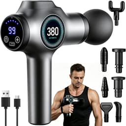 Massageapparaat Spieren - Compacte Massage Gun met 8 Opzetstukken - Draadloze Body Massager voor Schouders, Armen en Benen — thumbnail 1