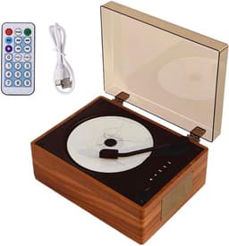 Draagbare cd-speler met Bluetooth en luidspreker, kleine retro dvd-speler met afstandsbediening, ondersteunt USB/AUX/Type-C, oplaadbare muziekspeler, 3,5 mm AUX desktop cd-speler (bruin) — thumbnail 1