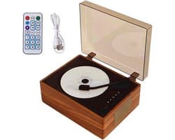 Draagbare cd-speler met Bluetooth en luidspreker, kleine retro dvd-speler met afstandsbediening, ondersteunt USB/AUX/Type-C, oplaadbare muziekspeler, 3,5 mm AUX desktop cd-speler (bruin)