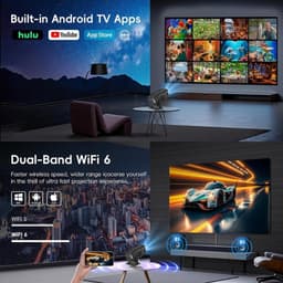 Beamer 4K ondersteunt / WiFi 6 / BT 5.4 Android TV & [geïntegreerde app] automatische focus, Full HD 1080P, hifi-luidspreker, korte brandpuntsafstand, compatibel met HDMI/tv-stick/gaming — thumbnail 3
