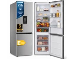 Heinner HC-HM313XWDE++ Koel-vriescombinatie met Waterdispenser – 313 L – Energieklasse E – Elektronische Bediening met Instelbare Thermostaat – LED-verlichting – Omkeerbare Deur – 5 Jaar Garantie