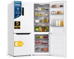 Heinner HCNF-HM400DINVE++ Koel-vriescombinatie – 400 L – No Frost – Dual Inverter Technologie – Energieklasse E – Touchbediening met LED-display – Super Freeze – Holiday-functie – Open-deur Alarm – Kinderslot – Wit – 5 Jaar Garantie