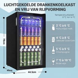 Archi Drankenkoelkast 90 Liter – Koeling - Glazen Deur – Tot 126 Blikjes – Digitale Temperatuurregeling – LED Verlichting – Zwart — thumbnail 2