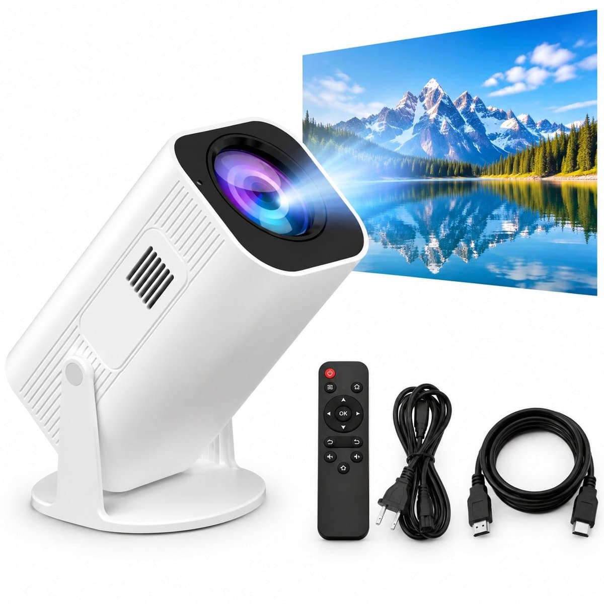 VHV - Beamer - Mini Beamer - Smart 1080P Full HD Projector - FULL HD (4K-Ondersteuning) - 200 ANSI - WiFi & Bluetooth - Ingebouwde Speakers - Draagbare Beamer Thuisbioscoop - Voor iOS en Android - Autofocus — afbeelding 1