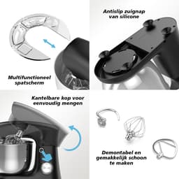 Keukenmixers - 5L Roestvrijstalen Kom - 10 Snelheden + Pulsfunctie - 360° Planetaire Mengbeweging - Keukenrobot - Zwart — thumbnail 3