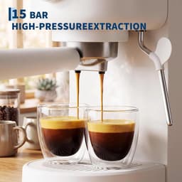 Professionele Espressomachine - 15 Bar - 1500W Thermoblock - Met Stoompijpje - 58mm Siebträger - 1.25L Waterreservoir - Compact - Voor Cappuccino en Latte - Thuis en Kantoor — thumbnail 2