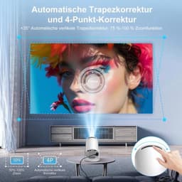Mini Beamer - 1280 x 720 Resolutie Android 14 - 8000 Lumen Lichtsterkte - Draagbaar Wit - Smart Projector — thumbnail 1