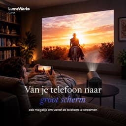 LumeWorks Luna Mini Beamer 2026 - 4K Support - Smart Projector met Android 14 - WiFi 6 & Bluetooth - Home Cinema - Draagbaar - Streamen vanaf Telefoon - Zwart — thumbnail 4
