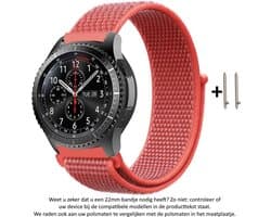22mm Roze Oranje Nylon Horloge Bandje geschikt voor bepaalde 22mm smartwatches van verschillende bekende merken (zie lijst met compatibele modellen in producttekst) - Maat: zie foto - klittenbandsluiting – Pink - Orange Nylon Strap - 22 mm