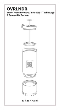 Planetary Design - Serie BruTrek OVRLNDR - French press - Koffie - Camping - Outdoor - Hiking - Cafetière - Mat Zwart - Afneembare onderkant voor makkelijke reiniging - 710ml — thumbnail 2
