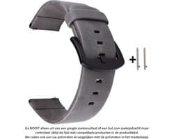 Grijs kunstleren Bandje voor bepaalde 20mm smartwatches van verschillende bekende merken (zie lijst met compatibele modellen in producttekst) - Maat: zie foto – 20 mm grey PU leather smartwatch strap - Leder - Leer