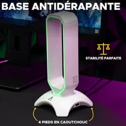 Gaming Headset Stand met RGB Backlight en USB Hub - Universele Hoofdtelefoonhouder voor PC, PS5, Xbox en Switch - Antislip en Ruimtebesparend - Wit 2024 — thumbnail 5