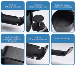 2-in-1 Koptelefoon Houder en bekerhoudertafel - Headset Haak - Hoofdtelefoon Hanger - Bureau - Metaal - Zwart — thumbnail 4