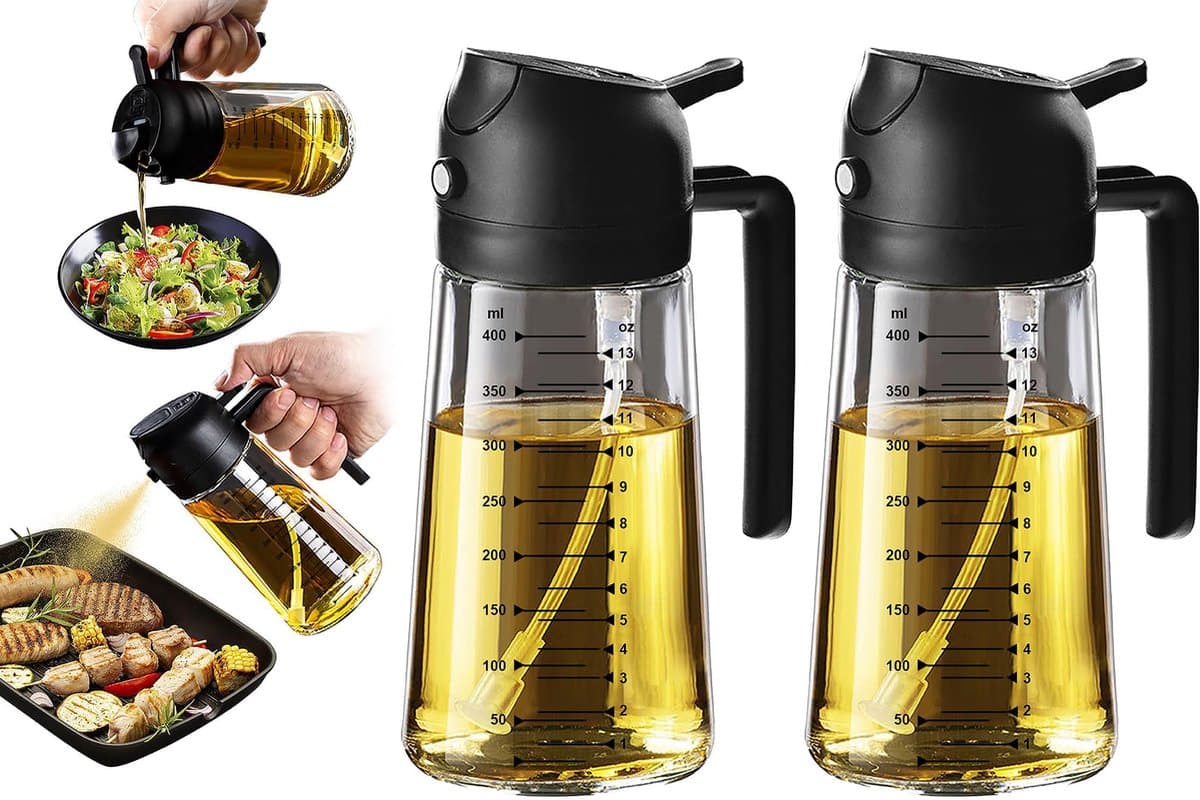 2-in-1 Olijfolie Sprayer - 470 ML - Glas - Olijfolie Fles met Giet- en Sprayfunctie - Olieverstuiver - Olie Pomp Cooking & Bakspray - Navulbaar Olie Glas - BBQ Accesoires - Airfryer - BPA-vrij - Voor Keuken, Barbecue, Salades - 2Stuk — afbeelding 1
