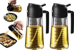 2-in-1 Olijfolie Sprayer - 470 ML - Glas - Olijfolie Fles met Giet- en Sprayfunctie - Olieverstuiver - Olie Pomp Cooking & Bakspray - Navulbaar Olie Glas - BBQ Accesoires - Airfryer - BPA-vrij - Voor Keuken, Barbecue, Salades - 2Stuk — thumbnail 1