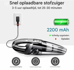 Stofzuiger - Draadloos - 120W Krachtige Zuigkracht en Natte & Droge Functie - 1 Stuk - Voor Huis, Kantoor, Auto Zwart — thumbnail 4