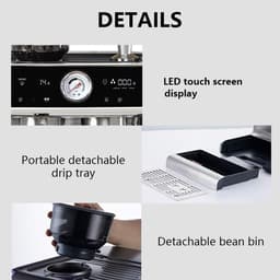 Bresco® Barista Espressomachine – Pistonmachine met Koffiemolen – RVS Koffiemachine melkopschuimer – Bonenmaler – Brushed Stainless Steel — thumbnail 2