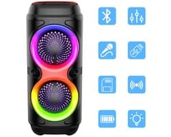 Draagbare Luidspreker - Draadloze Luidspreker Met Rgb-Verlichting - Zware Bas - USB-Ingang - Microfoonaansluiting - Geschikt Voor Feesten, Kamperen In De Buitenlucht En Karaoke-Evenementen