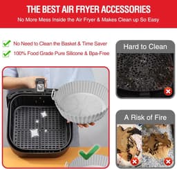 Daity 2 stuks Airfryer siliconen bakvormen, 8 inch Airfryer mandvoeringen, siliconen bakvormen, geschikt voor Airfryer oven, herbruikbare bakvormen ovenaccessoires (roze, grijs) — thumbnail 5