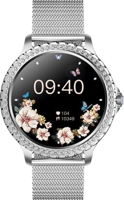 Knobbout 1.32” Scherm Stijlvolle Dames Smartwatch met Diamanten – Bluetooth Bellen, AI Spraakassistent, Gezondheidsmonitoring, IP67 Waterdicht, Sportmodi- Zilver staal band met kristallen + extra siliconen band — thumbnail 4