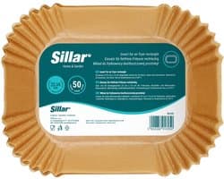 Sillar, AirFryer Wegwerpbakjes, Bakpapier voor luchtfriteuse 22 x 14 cm, anti-aanbaklaag, wegwerppapier voor airfryer, oven, pannen, magnetron, rechthoekig, 50 stuks