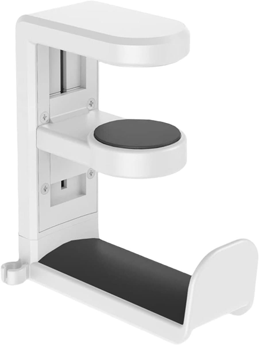 Headset Houder - Koptelefoon Haak - Headset Hanger - ABS - Headset Standaard -Koptelefoon Houder voor onder Bureau - Verstelbare - Roterende Armklem - Antislip - 102*51.5*115mm - Wit — afbeelding 1