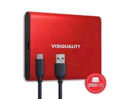 VisiQuality High-Speed Externe SSD 250 GB - Draagbare Harde Schijf USB 3.1/Type-C - Voor Windows & Mac - Compact - Rood